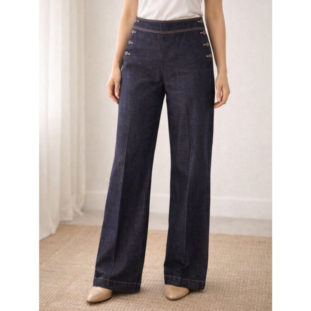 LRL Ralph Lauren Wide Leg Sailor Jeans Side Button Dark Wash Womens Size 10 | 30